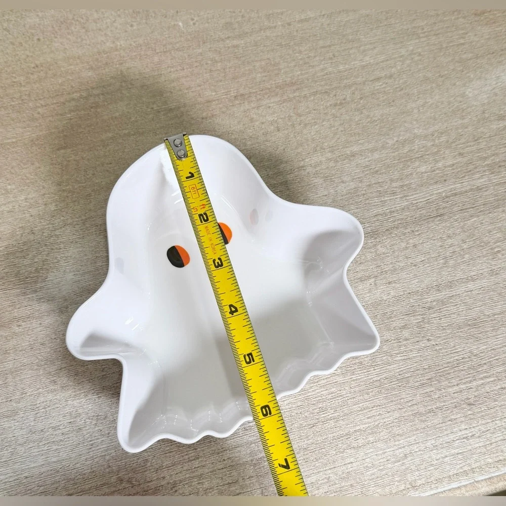 NWOT Halloween Ghost Shaped Dish Candy Dish White Orange Decor White Plastic